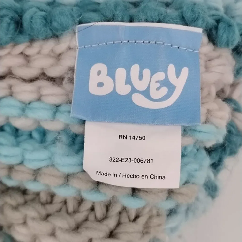 Bluey Striped Knit Hat and Mittens Set - Blue and Cream 2T - 5T